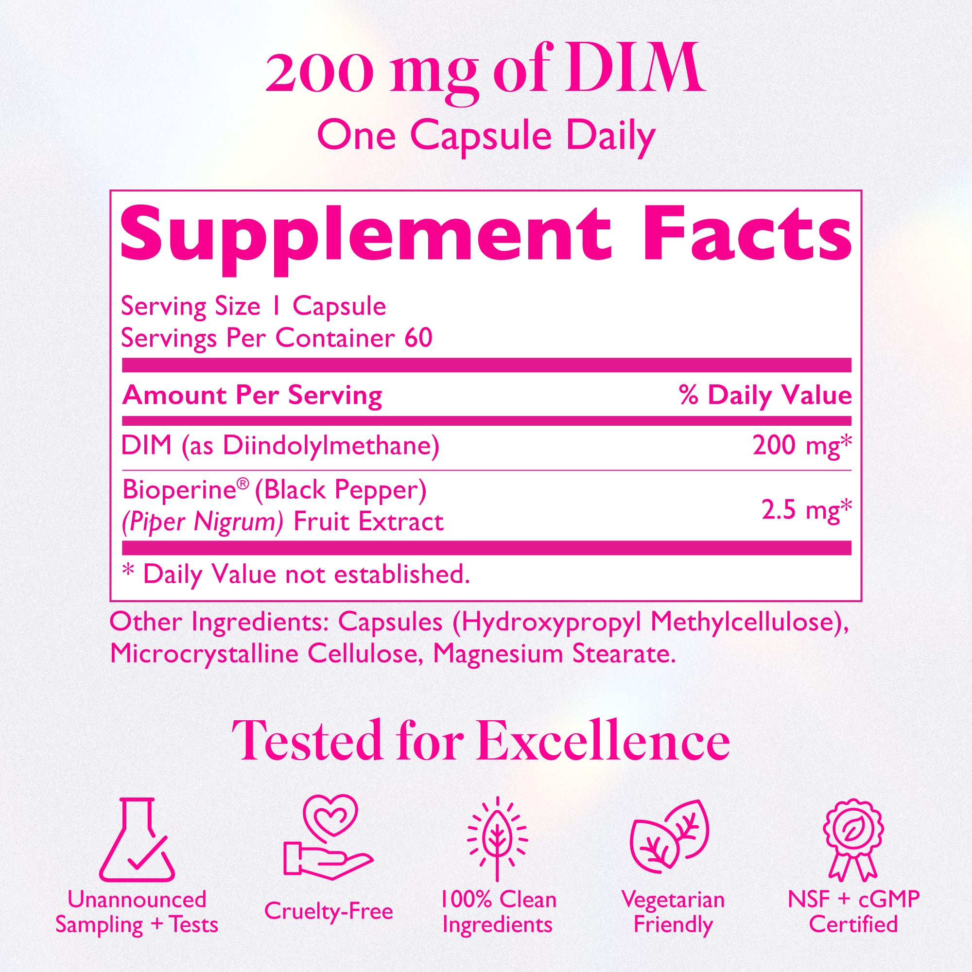 Amy Suzanne DIM supplement facts panel.