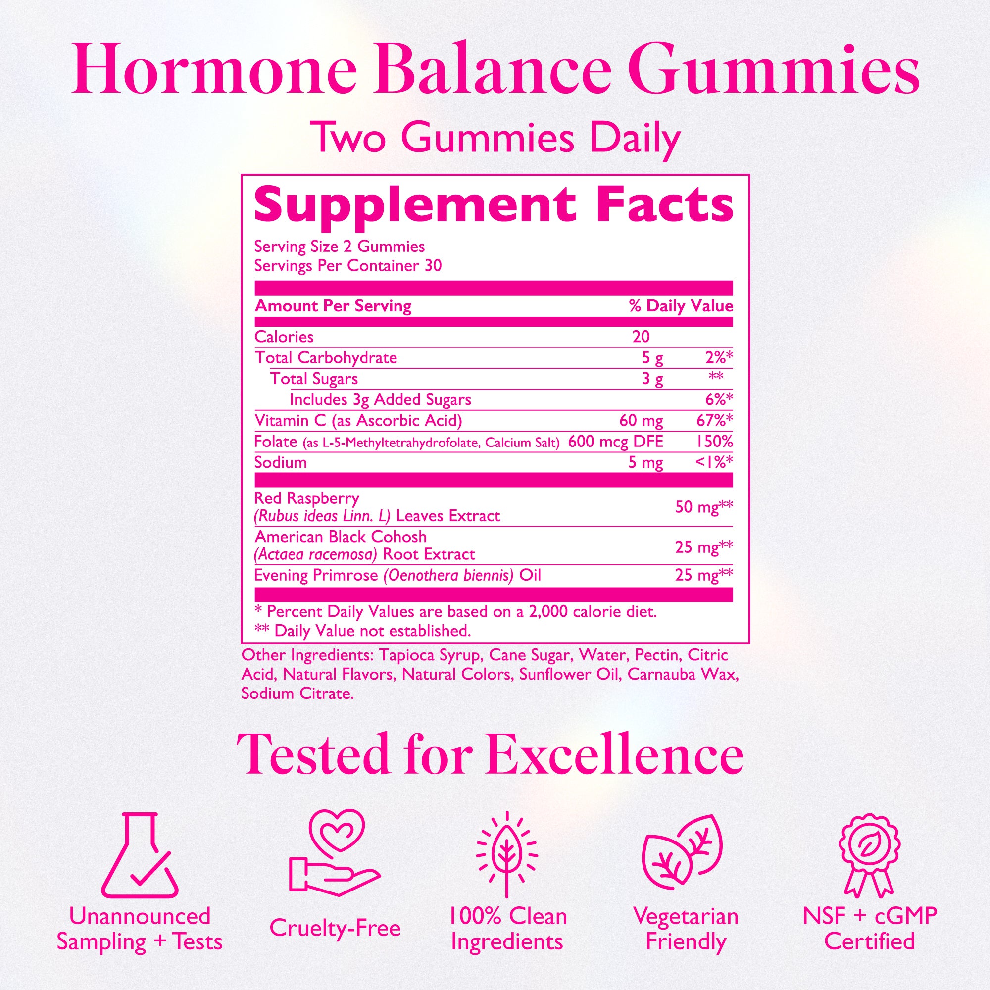 Amy Suzanne Hormone Balance Gummies supplement facts panel.