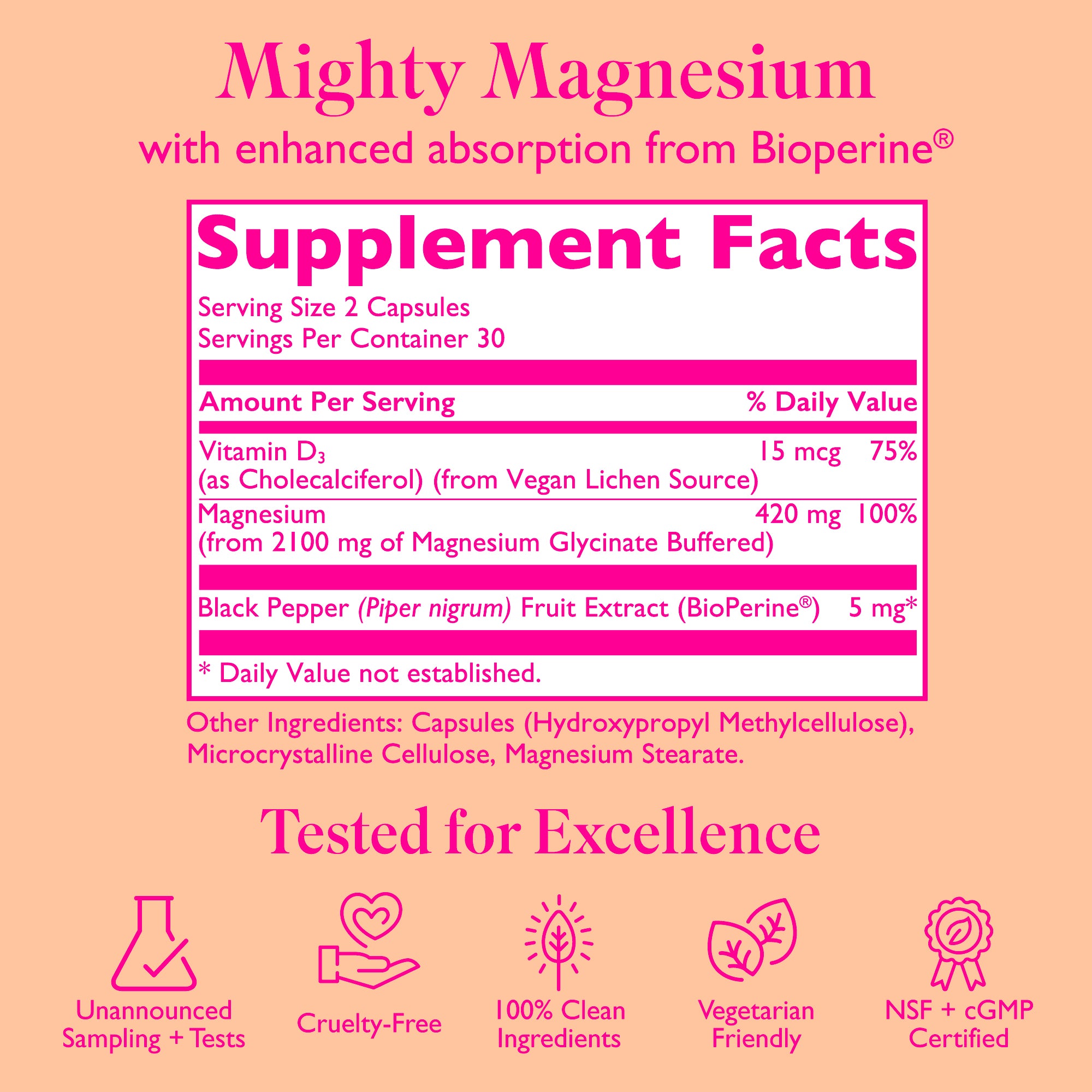 Amy Suzanne Magnesium Glycinate supplement facts panel.