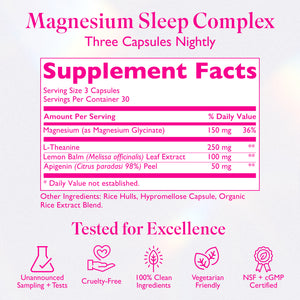 Amy Suzanne Magnesium Sleep Complex supplement facts panel.