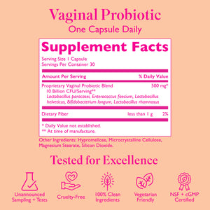 Amy Suzanne Vaginal Probiotic supplement facts panel.